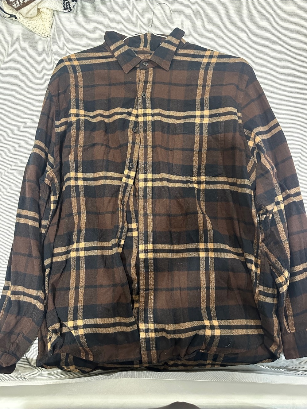 Amazon Essentials Brown and Black Plaid Button-Up Shirt